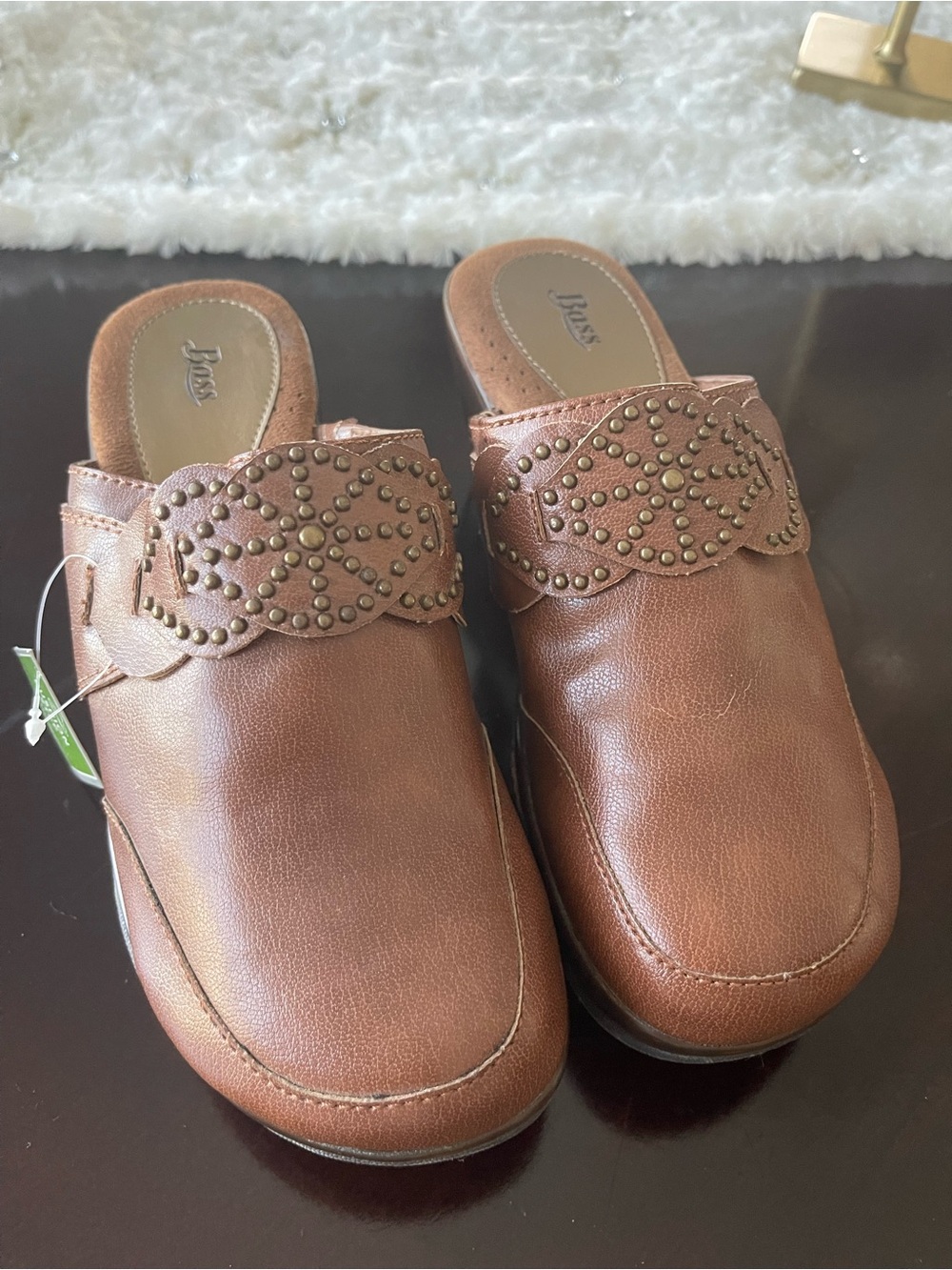 Bass “Hayley” Women's Cognac Brown Slip-On Studded Mules